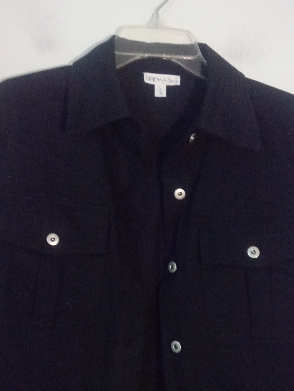 Johan Sebastian Grey Black Button-Up Denim Jacket Large New NWOT Knit Sleeves - Picture 2 of 6